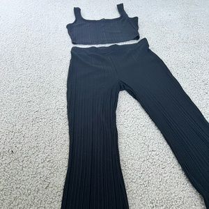 Two-piece: black, high waisted flare leggings, with cropped tank top